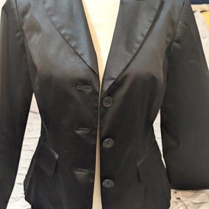 Isaac Mizrahi Blazer, Black Stretch Sateen Fitted Jacket, Women's Size Small
